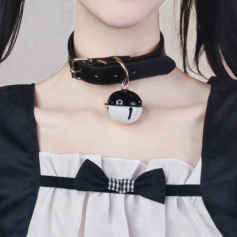 Buckled Leather Choker with Bell