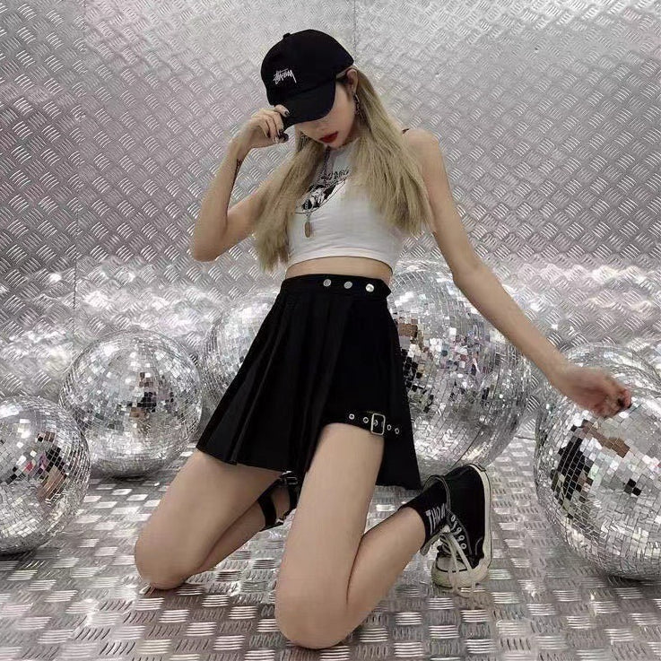 Femboy Hung Irregular Slit Pleated Skirt