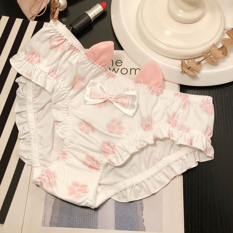Cat Paw Ruffled Panties with Bow