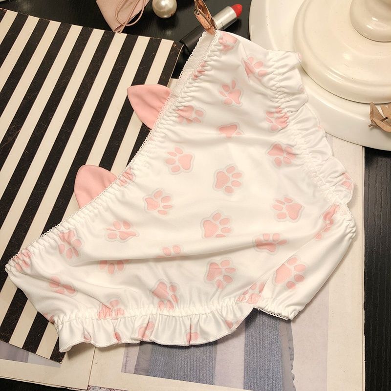 Cat Paw Ruffled Panties with Bow