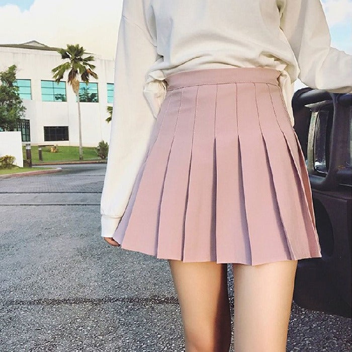 Kawaii Solid Pleated Skirt