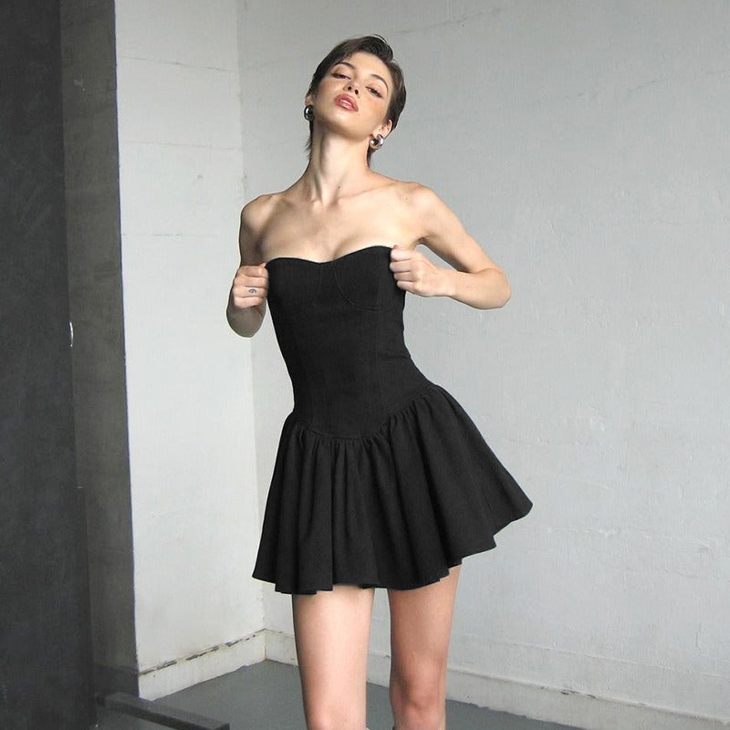 Black Mini A Line Tube Dress