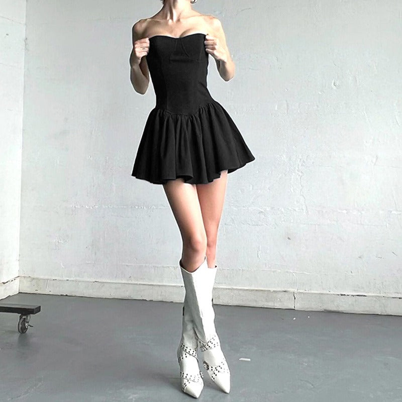 Black Mini A Line Tube Dress