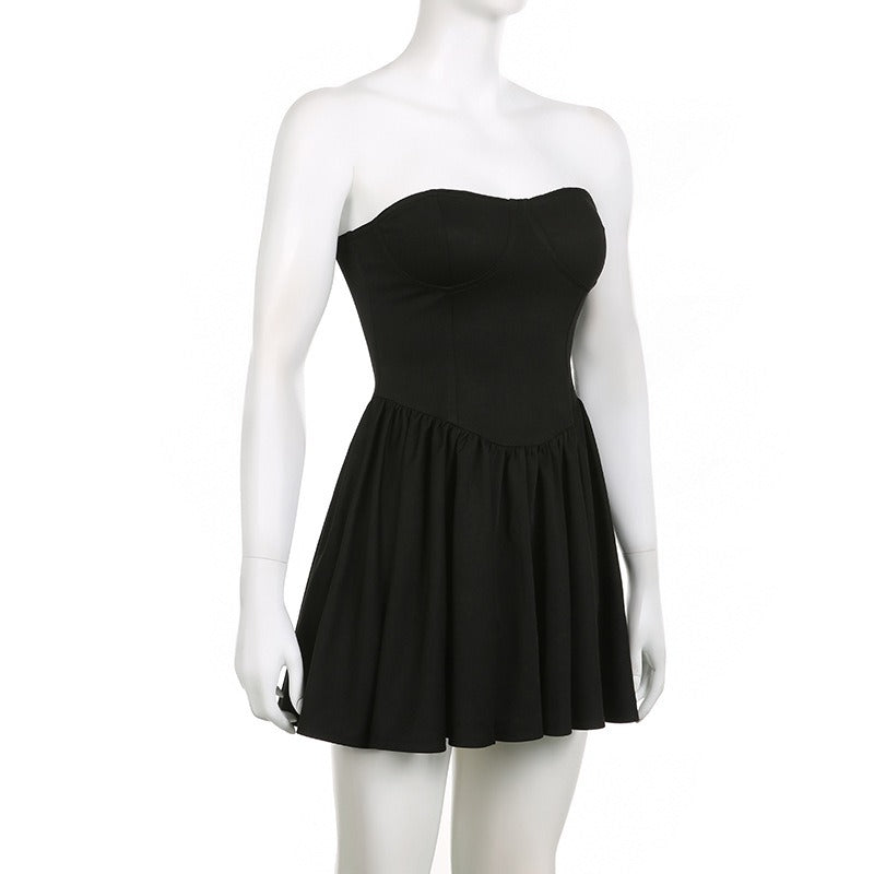 Black Mini A Line Tube Dress