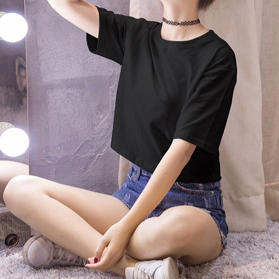 Drop Shoulder Crewneck Crop T-shirt