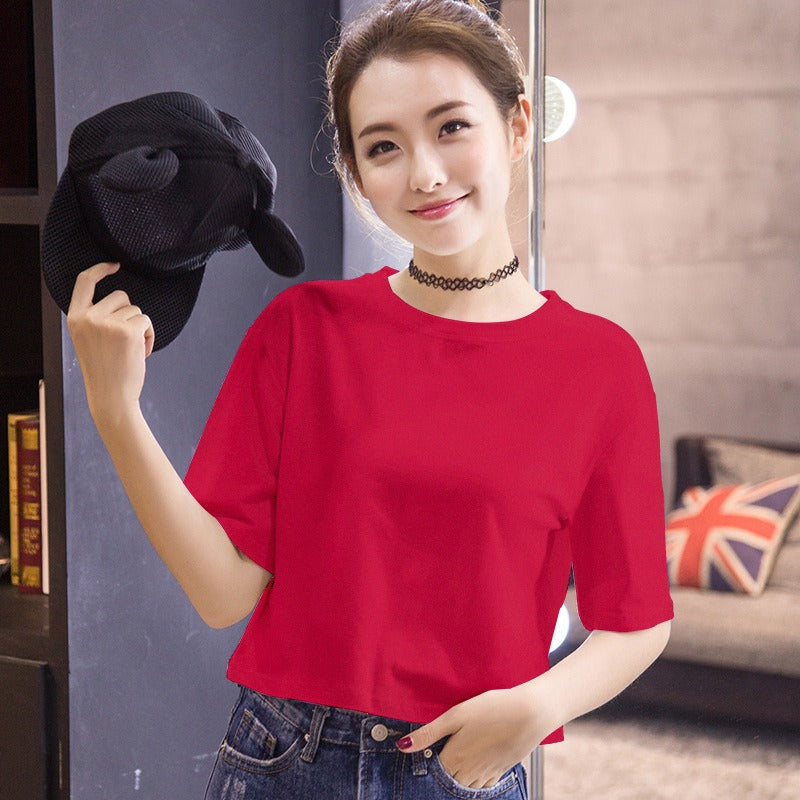 Drop Shoulder Crewneck Crop T-shirt