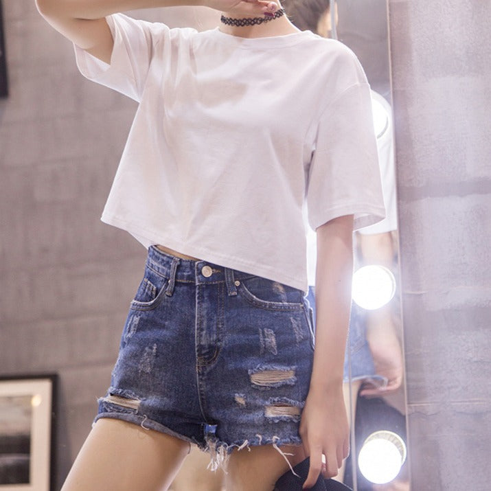 Drop Shoulder Crewneck Crop T-shirt