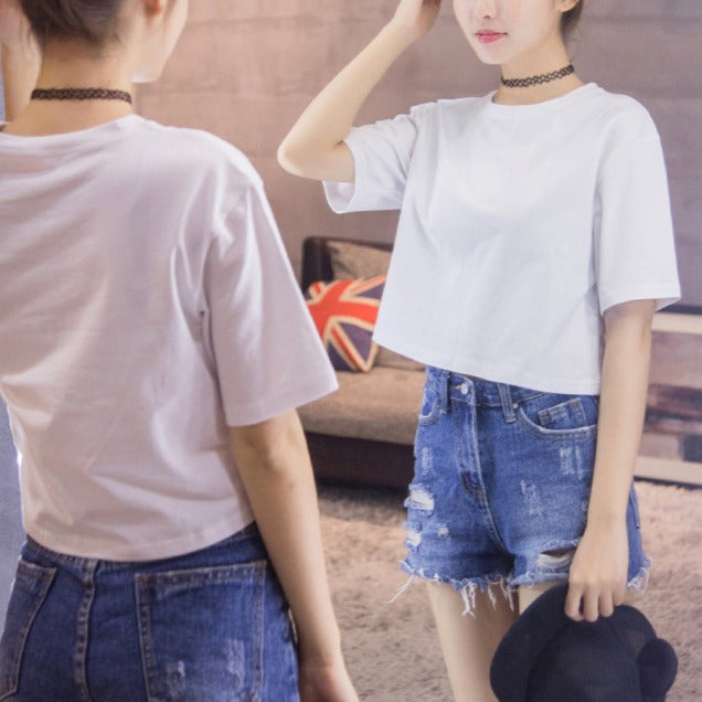 Drop Shoulder Crewneck Crop T-shirt