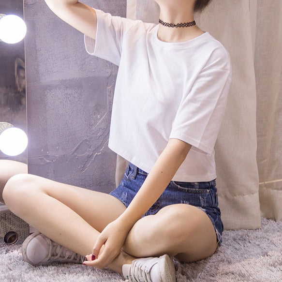 Drop Shoulder Crewneck Crop T-shirt