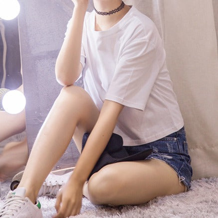 Drop Shoulder Crewneck Crop T-shirt