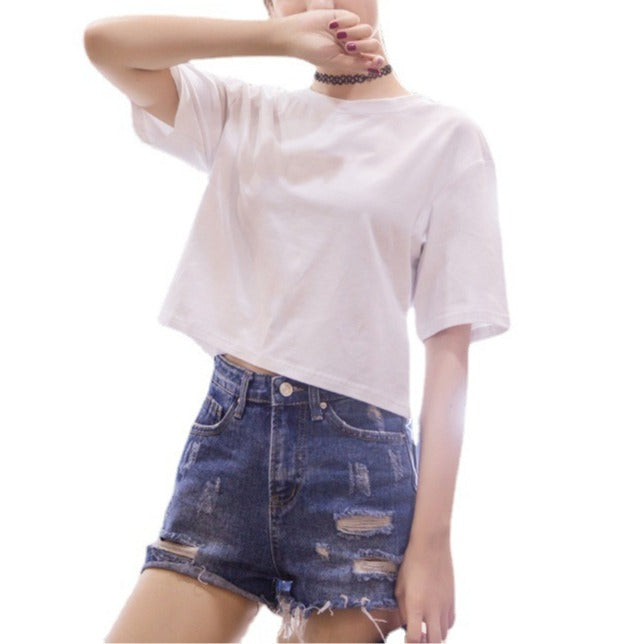 Drop Shoulder Crewneck Crop T-shirt