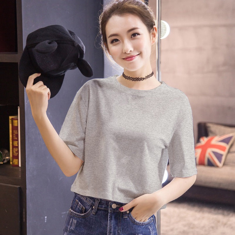 Drop Shoulder Crewneck Crop T-shirt