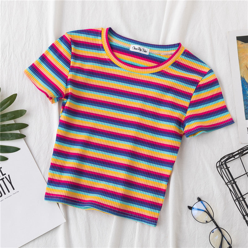 Rainbow Striped Tight Crop Top