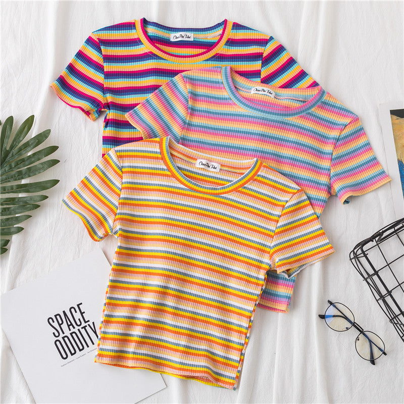 Rainbow Striped Tight Crop Top