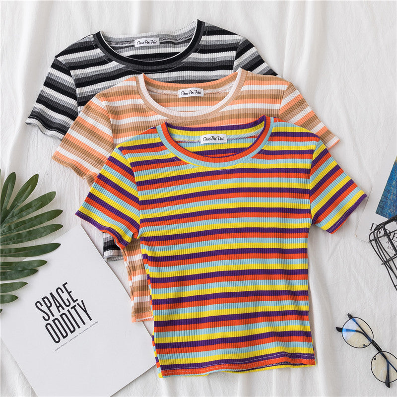Rainbow Striped Tight Crop Top