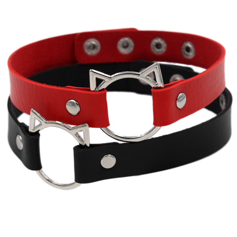 Cute Cat Head Soft Leather Choker