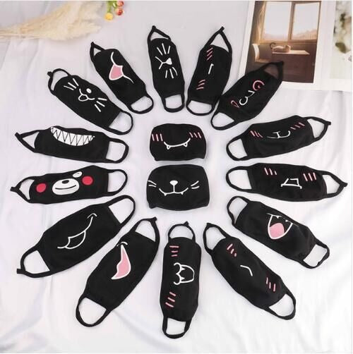 Cute Kaomoji Black Cotton Face Mask