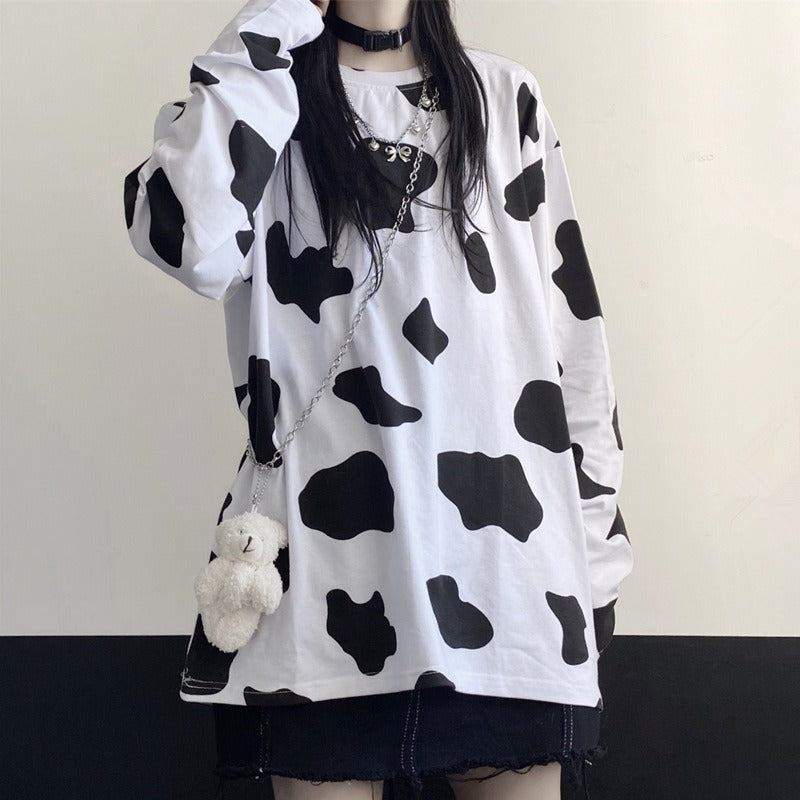 Cow Print Oversize Long Sleeve Top