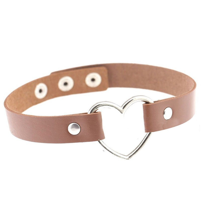 Heart Leather Studded Choker