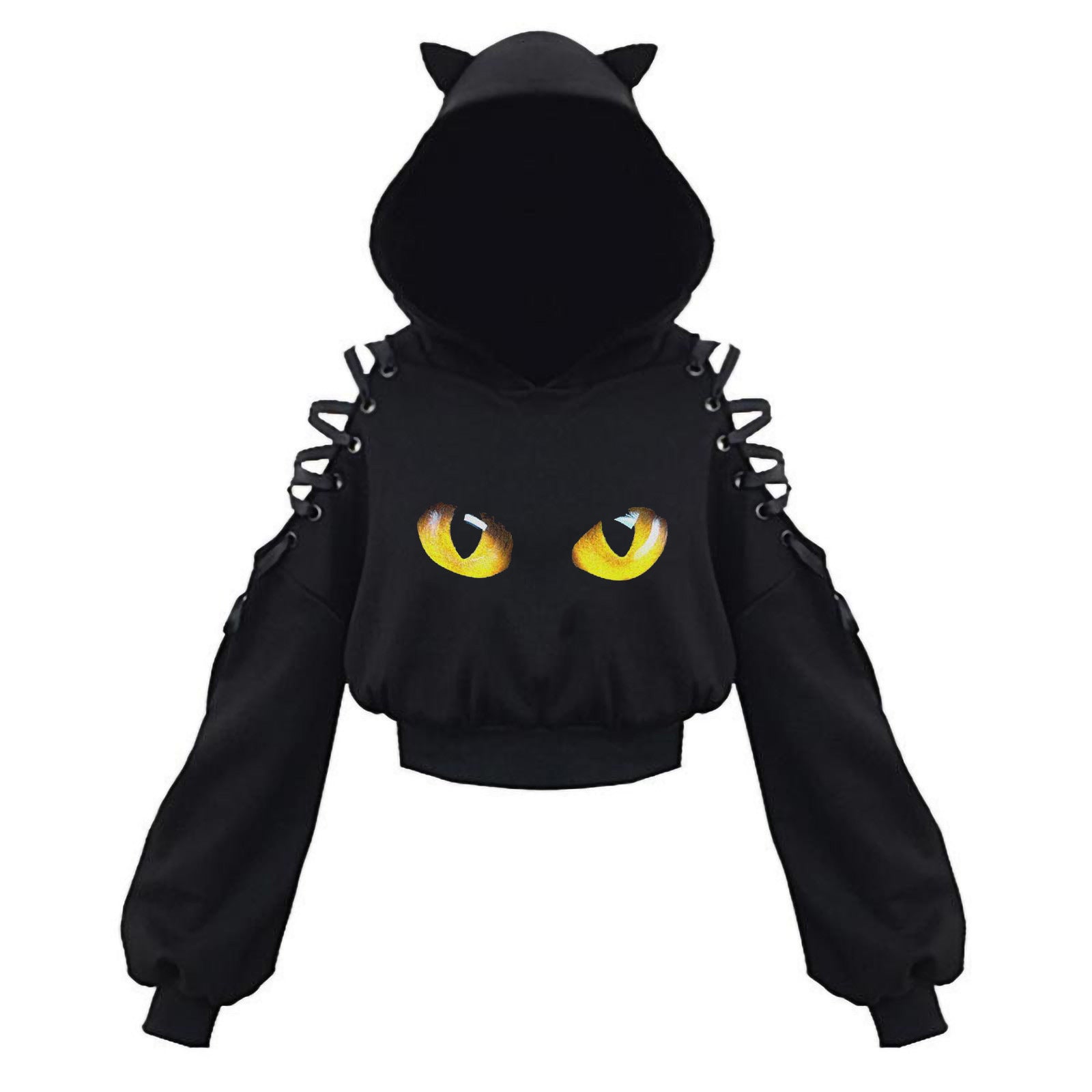 Gothic Cat Crop Top Hoodie