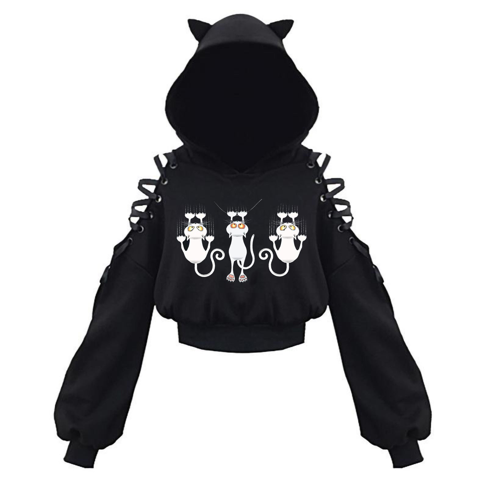 Gothic Cat Crop Top Hoodie