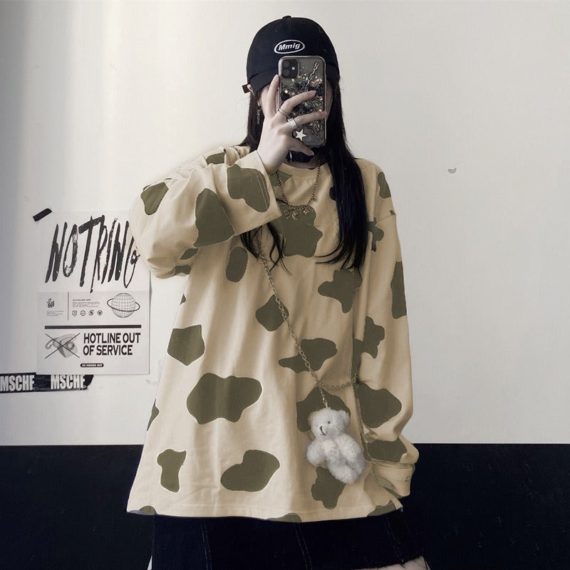 Cow Print Oversize Long Sleeve Top