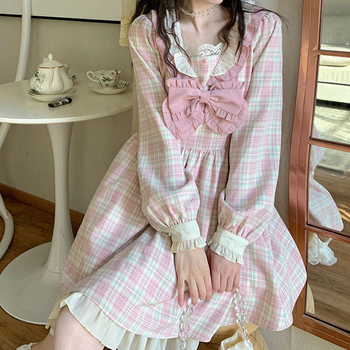 Pink Plaid Femboy Ruffled Dress