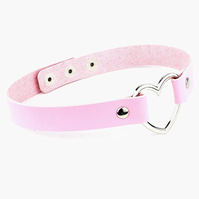 Heart Leather Studded Choker