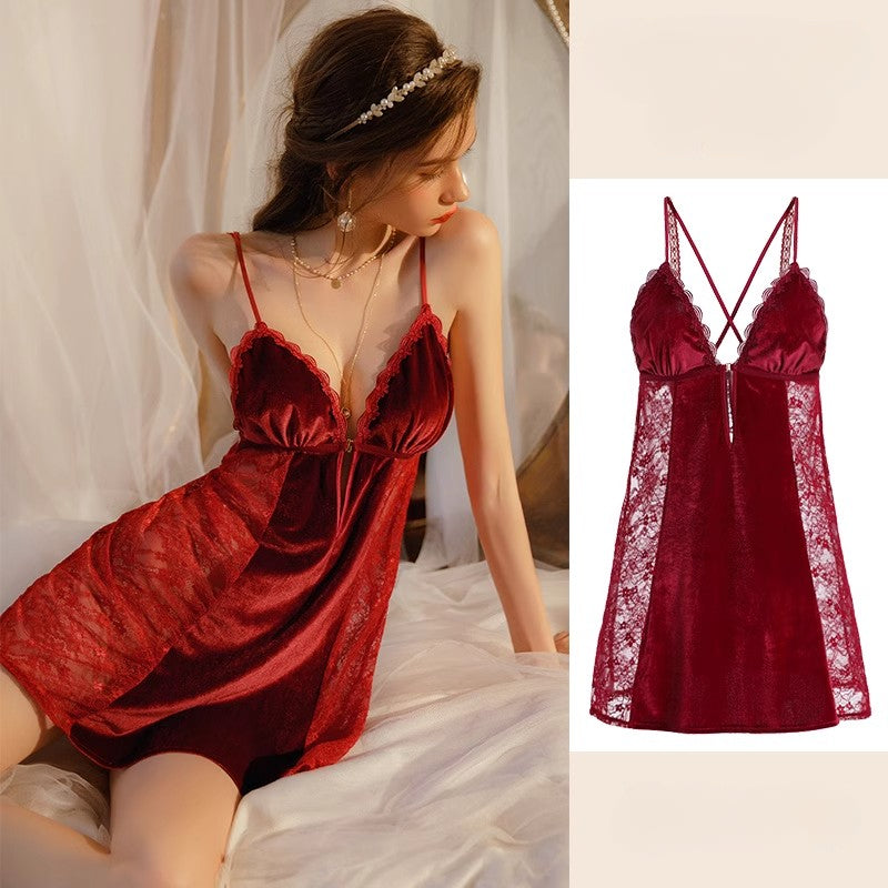 Sexy Velvet Backless Slip Nightgown.