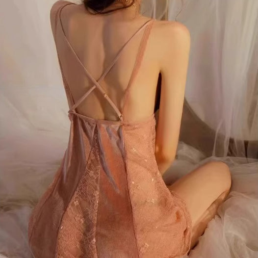 Sexy Velvet Backless Slip Nightgown.