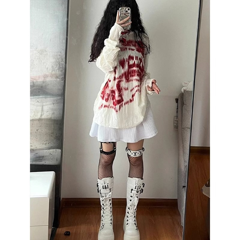 Oversize Blood Pearl Fastener Sweatshirt