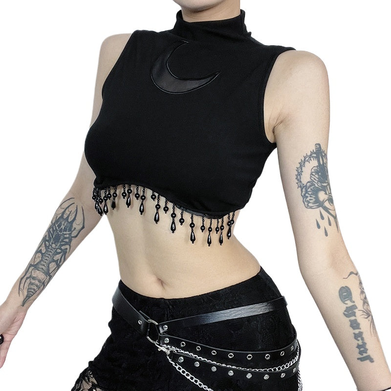 Crescent Moon Turtleneck Crop Tank Top