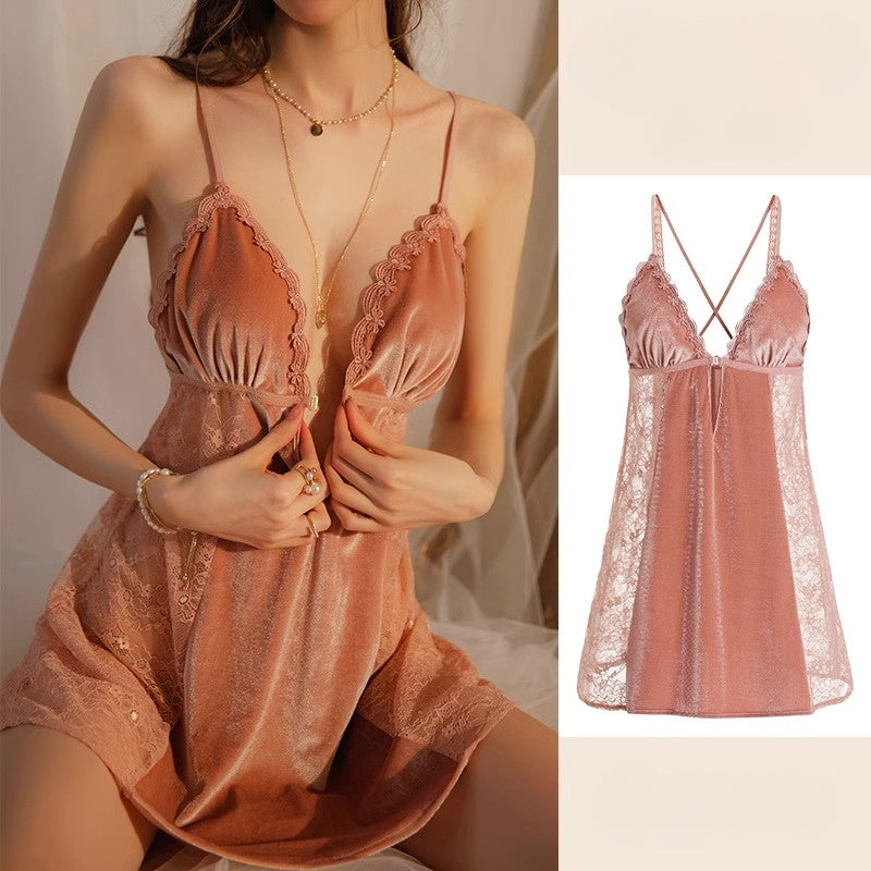 Sexy Velvet Backless Slip Nightgown.