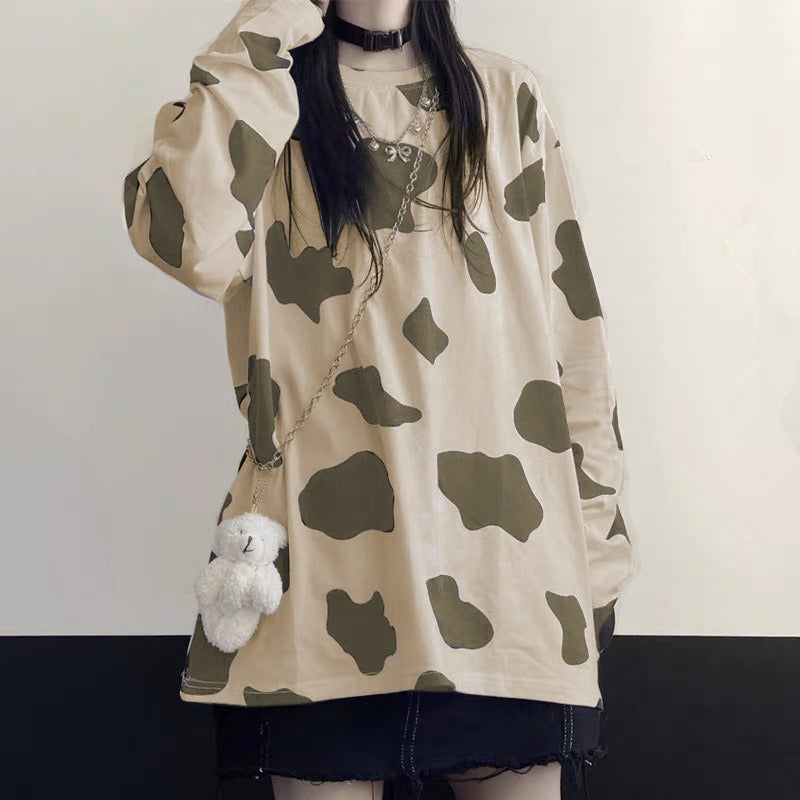 Cow Print Oversize Long Sleeve Top