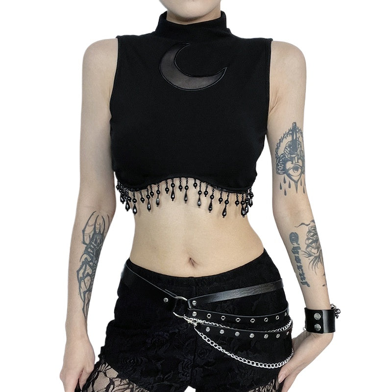 Crescent Moon Turtleneck Crop Tank Top