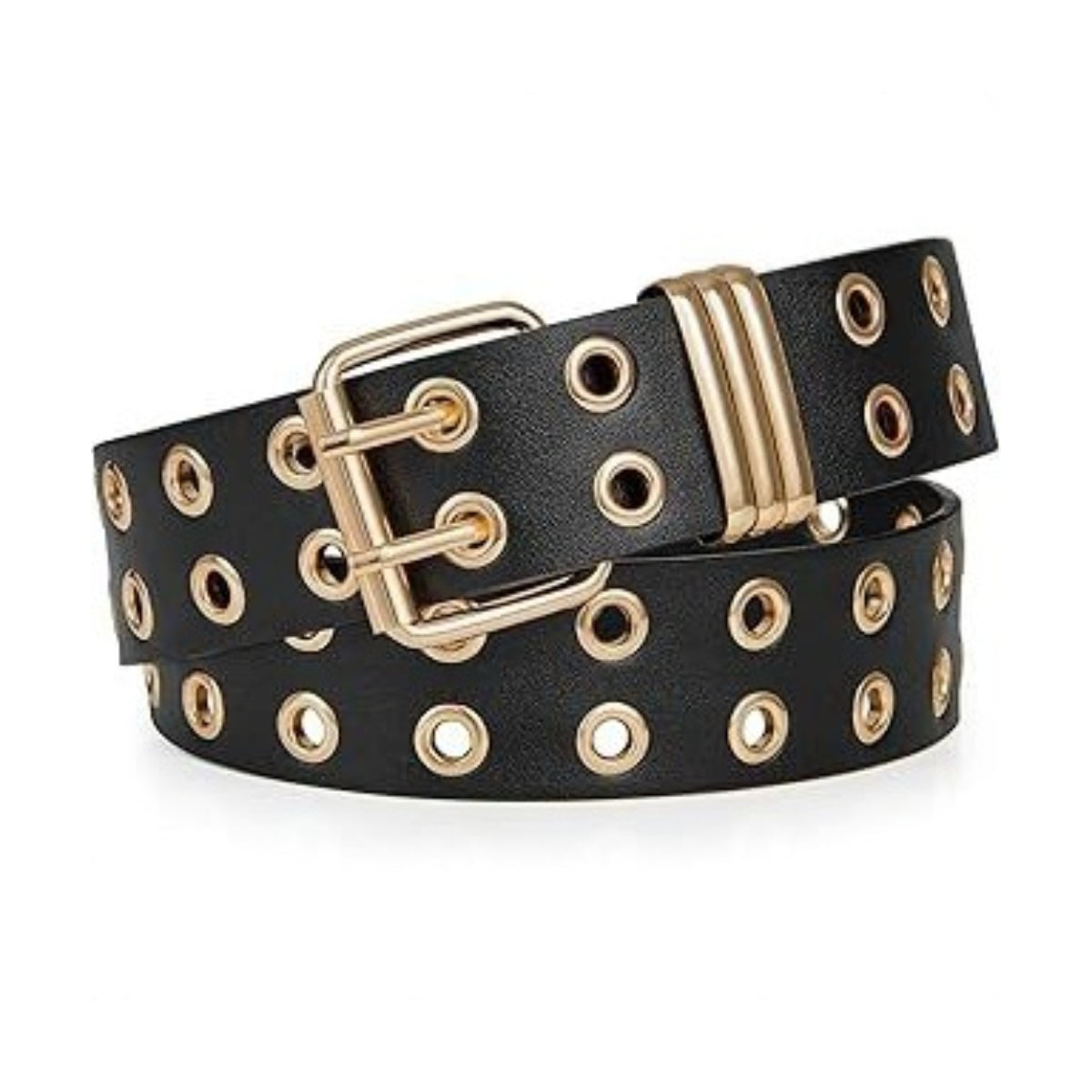 Double Grommets Leather Belt with Chain