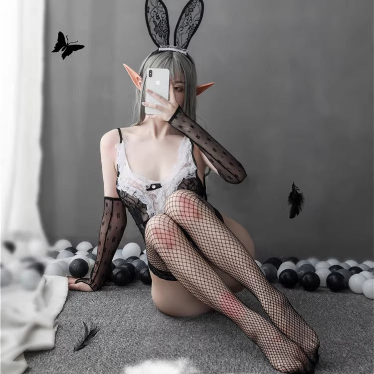 Black Lace Femboy Bunny Lingerie