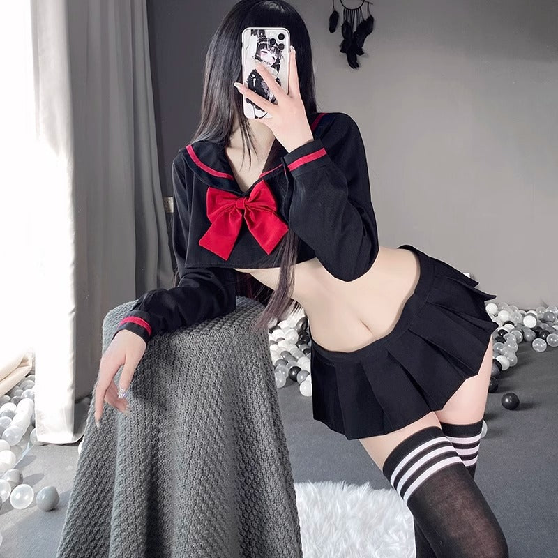 Black Schoolgirl Lingerie with Bow