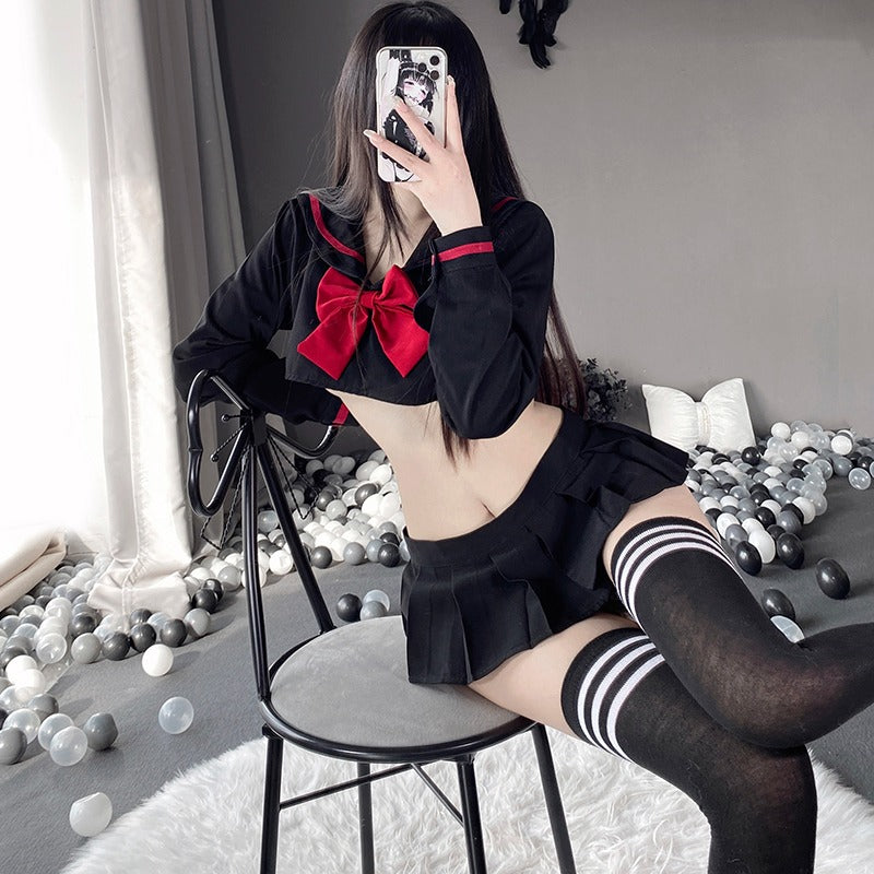 Black Schoolgirl Lingerie with Bow