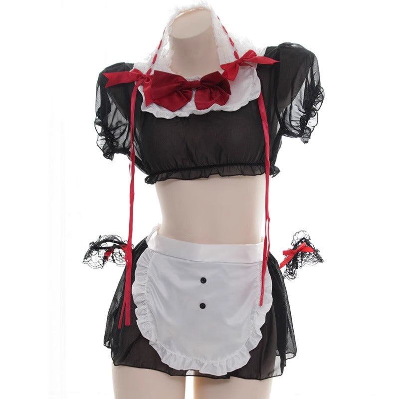 Black Sheer Chiffon Maid Set