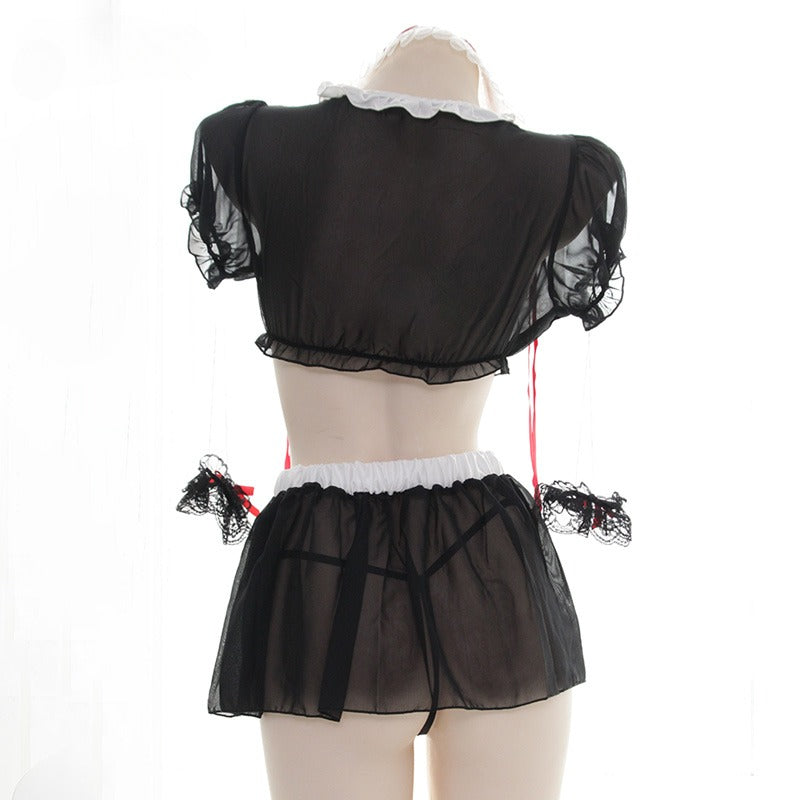 Black Sheer Chiffon Maid Set