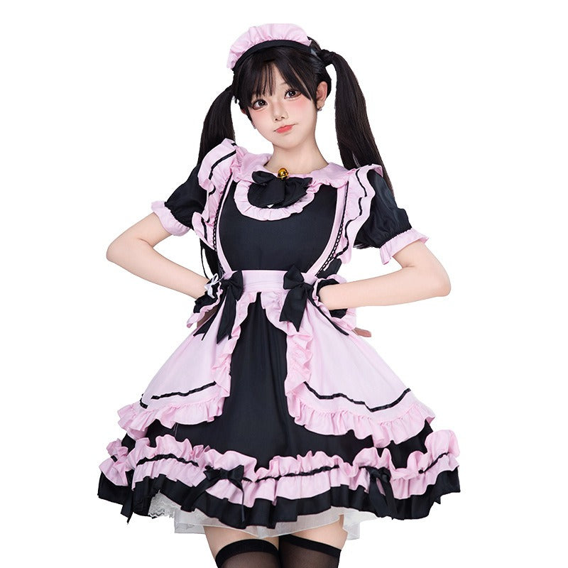 Black and Pink Lolita Maid Dress Set