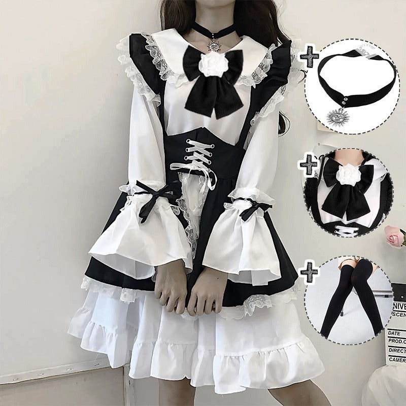 Black and White Japanese Maid Dress Set