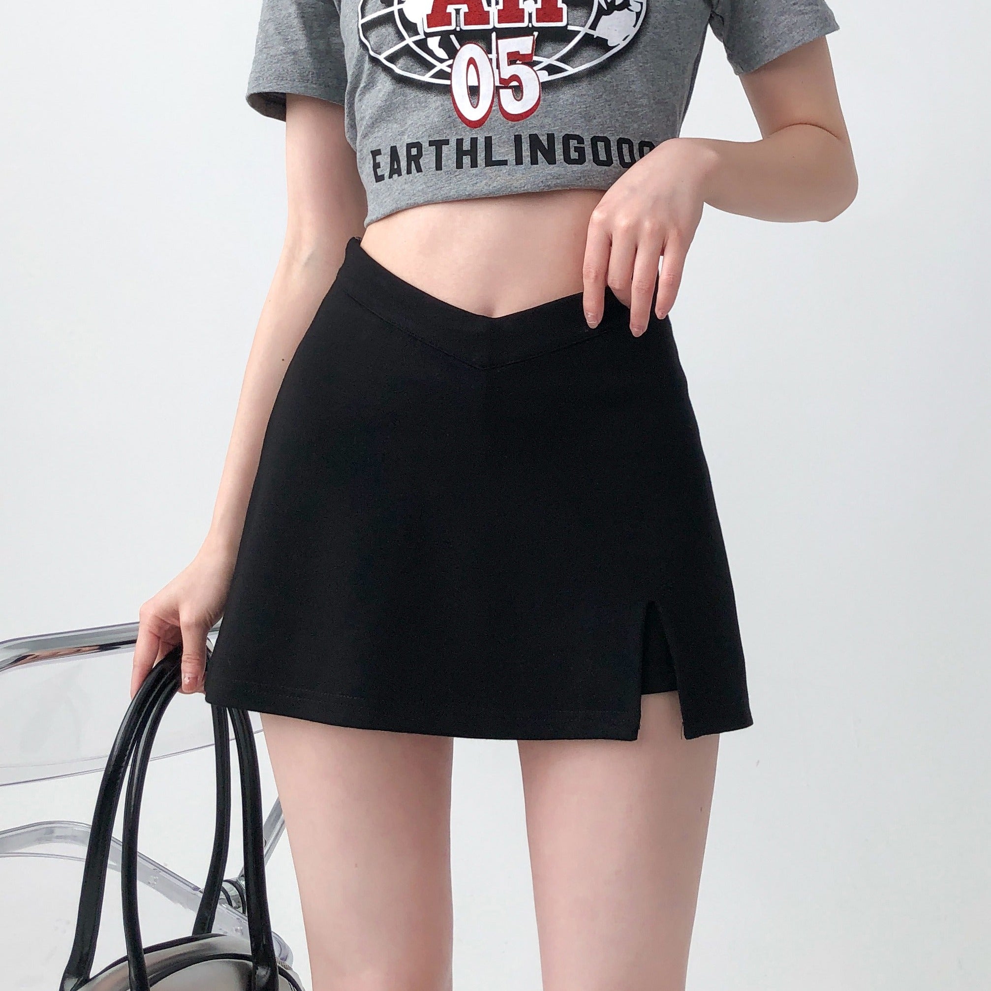 Black Split Irregular Miniskirt