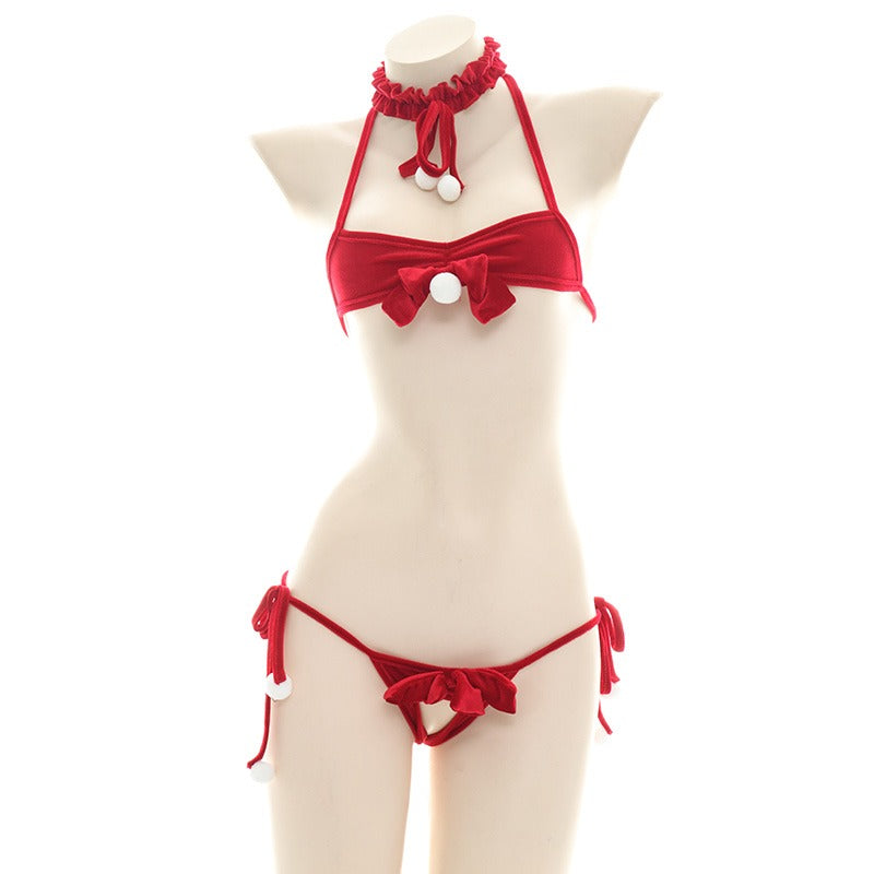 Christmas Crotchless Bikini Set