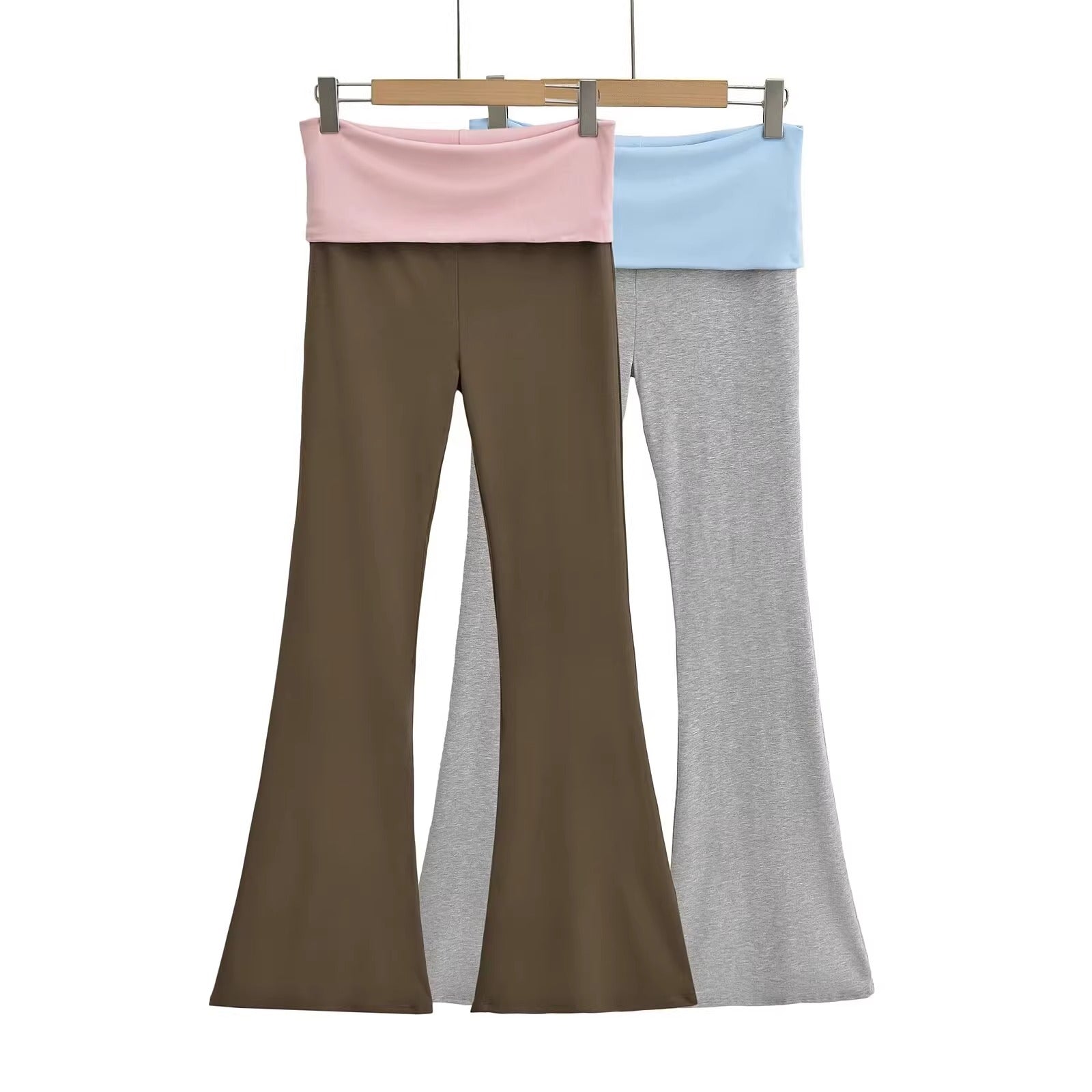 Contrast Color Cotton Flare Pants