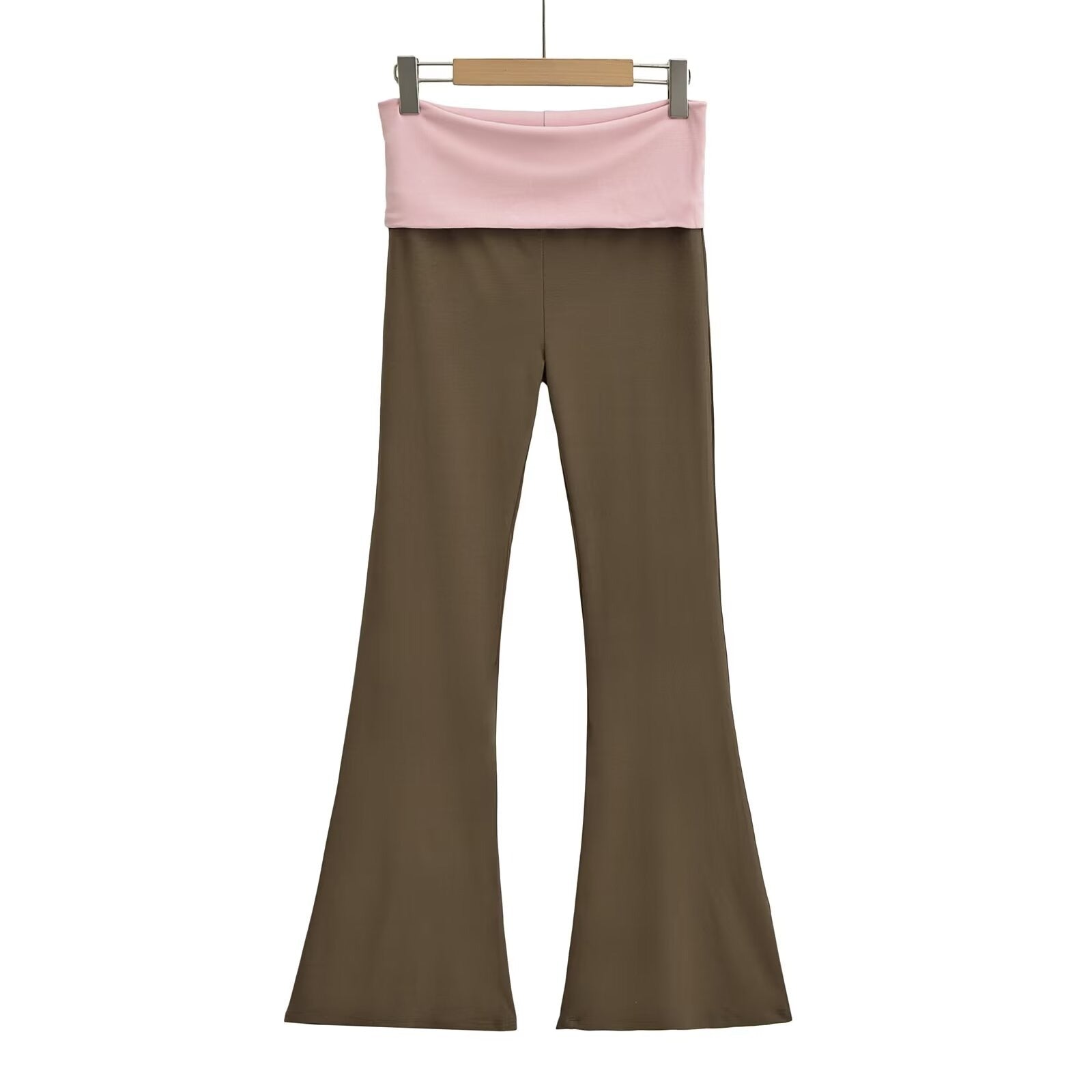 Contrast Color Cotton Flare Pants