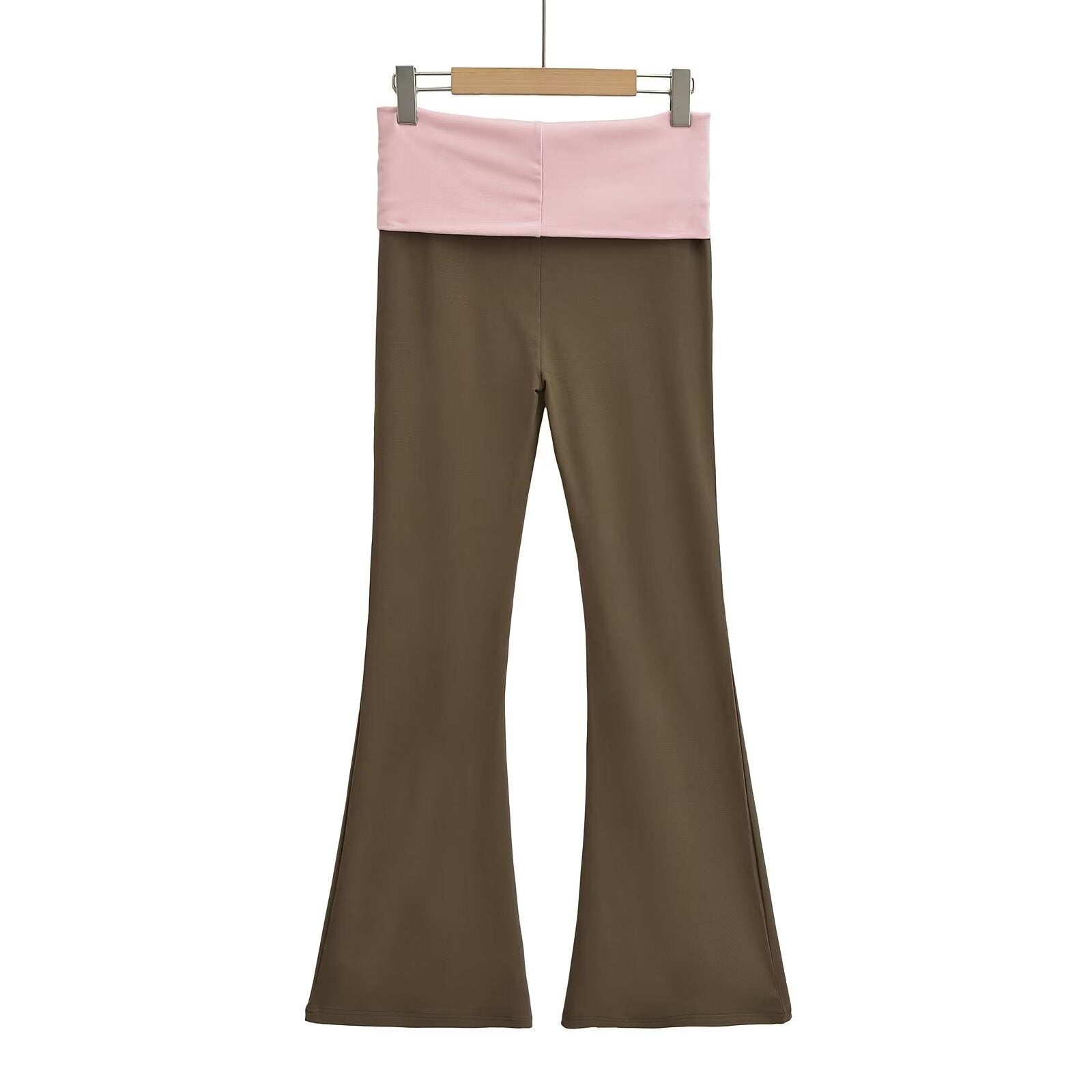 Contrast Color Cotton Flare Pants