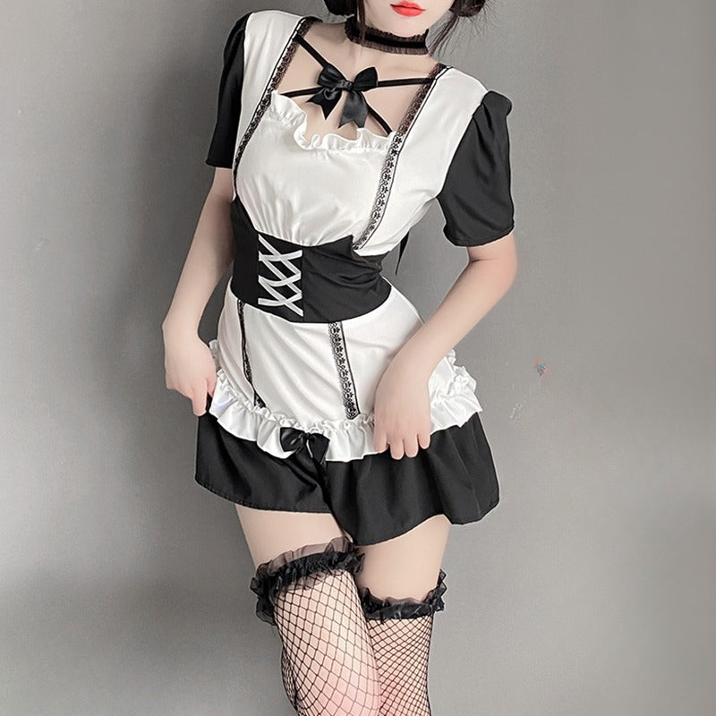 Cute Black and White Splicing Maid Dress