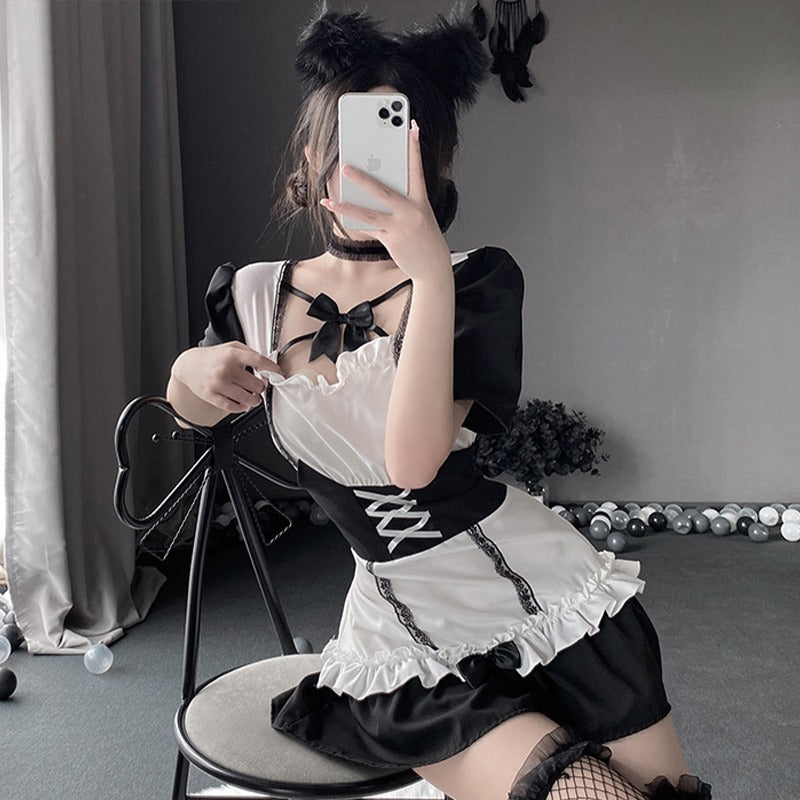 Cute Black and White Splicing Maid Dress